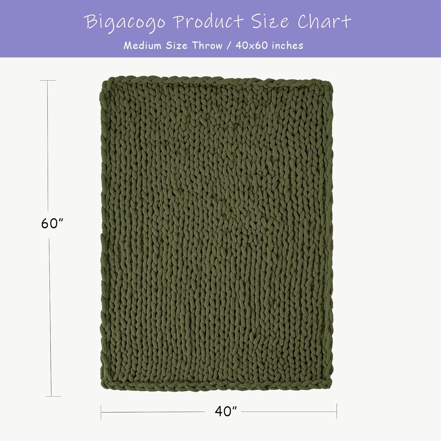 Bigacogo Chunky Knit Throw Blanket for Couch, 40x60 inches, 100% Hand Knitted with Thick Jumbo