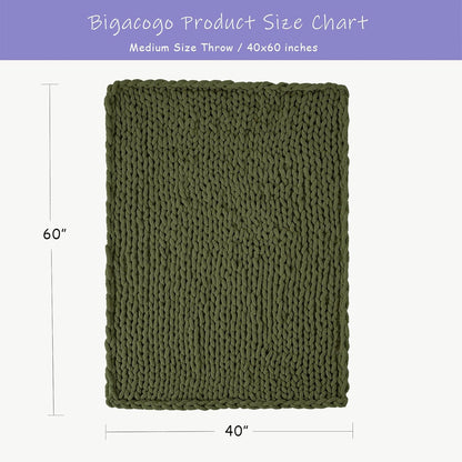 Bigacogo Chunky Knit Throw Blanket for Couch, 40x60 inches, 100% Hand Knitted with Thick Jumbo