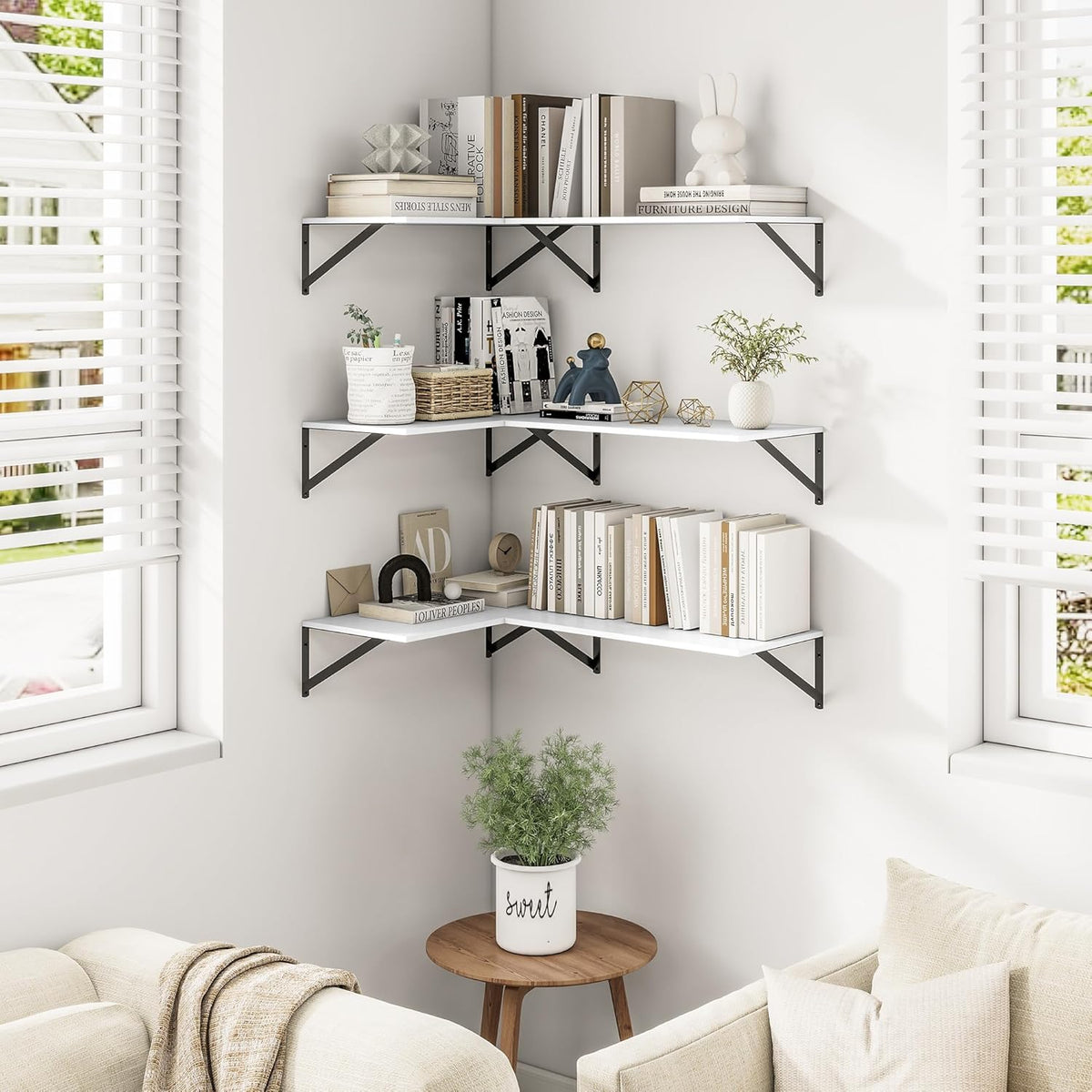 Heimlove 24" W x 12" D Wall Shelves for Books, 12 Inch Deep Floating Shelves Set of 3, Wide