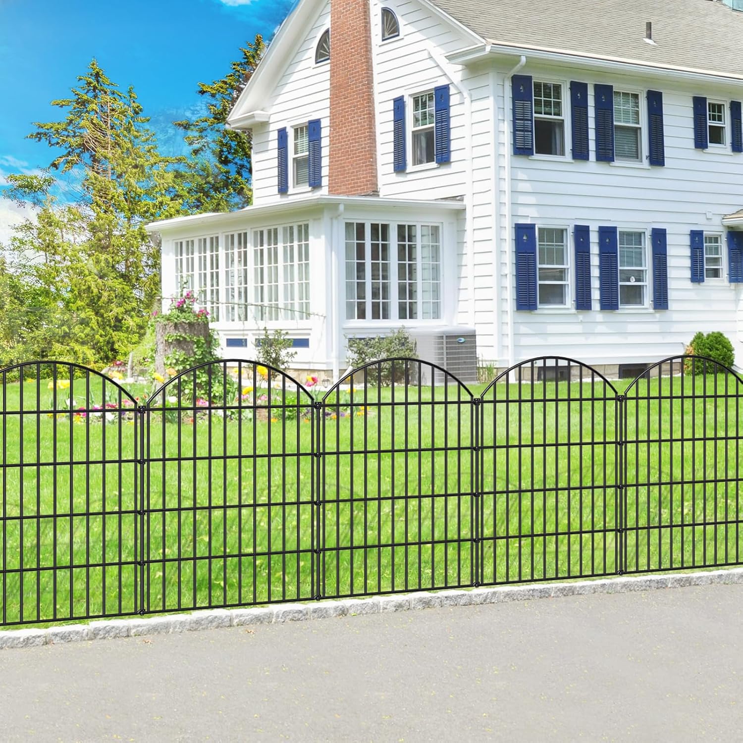 Metal Garden Fence 36in (H) x 11.7ft (L), 5 Panels +6 Stakes Dog Fence Border Fence Animal Barrier