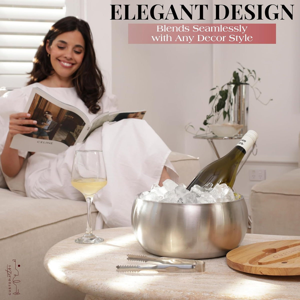 Gusto Nostro 4.1L Insulated Ice Bucket with Lid and Tongs, Double Wall Stainless Steel Ice Bucket