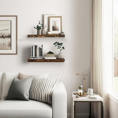 Floating Wall Shelves - 16"x6.8"x1.2" Sturdy Rustic Brown Solid Wood Shelves for Storage and Décor