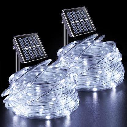 YEGUO 2 Packs Each 33ft 100 LED Solar Rope Lights Outdoor Waterproof, White String Lights for