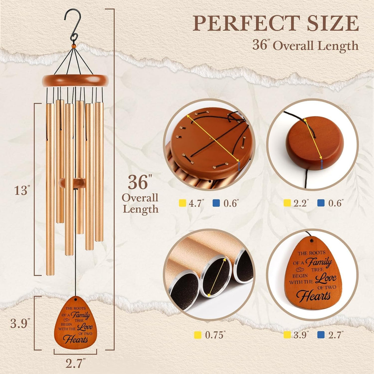 40th Wedding Anniversary Wind Chime, Happy 40th Anniversary Romantic Gifts for Couple, Parents