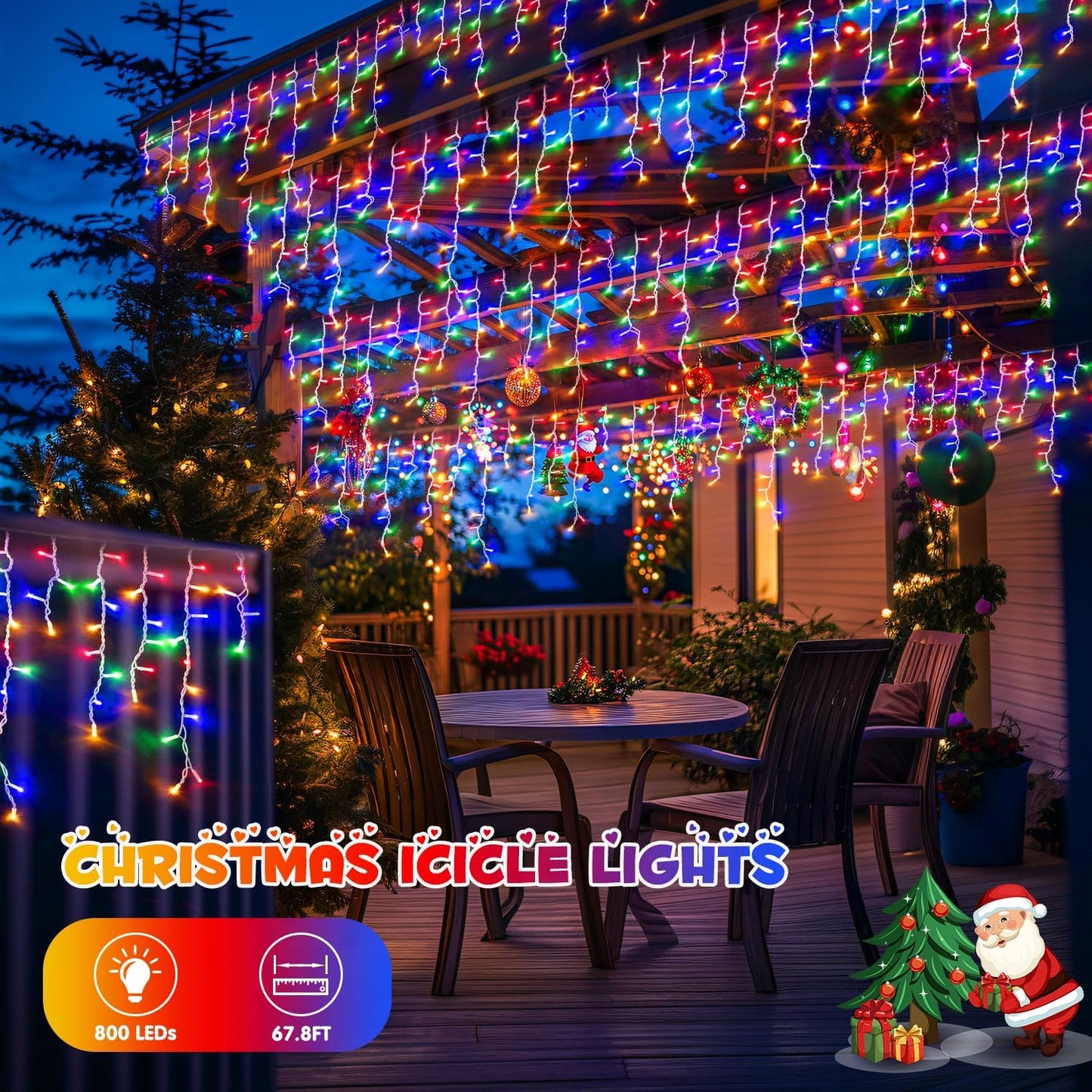 JMEXSUSS 800 LED Christmas Icicle Lights Outdoor Plug-in, Multicolor Waterproof, 8 Modes With 160