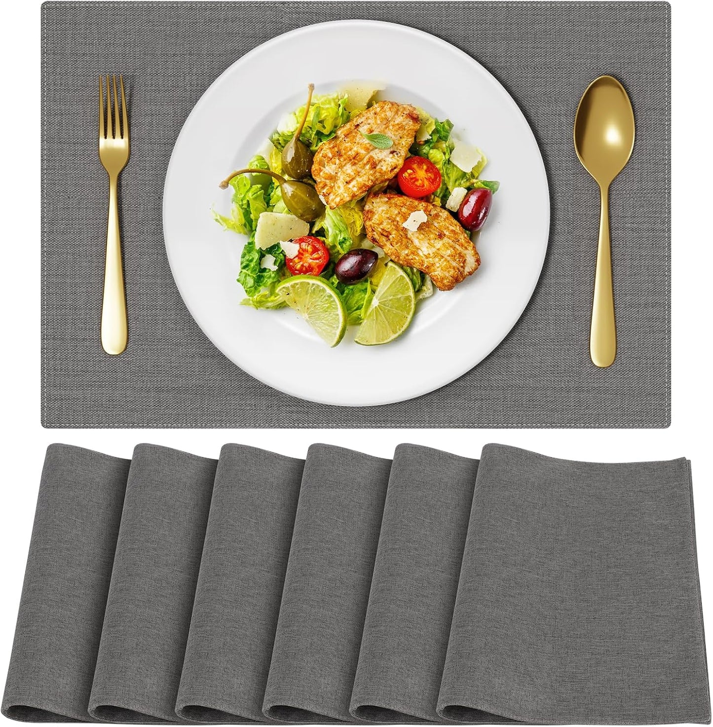 Cloth Placemats, Set of 6 Heat-Resistant Cotton Linen Blend Double Layered Machine Washable Place