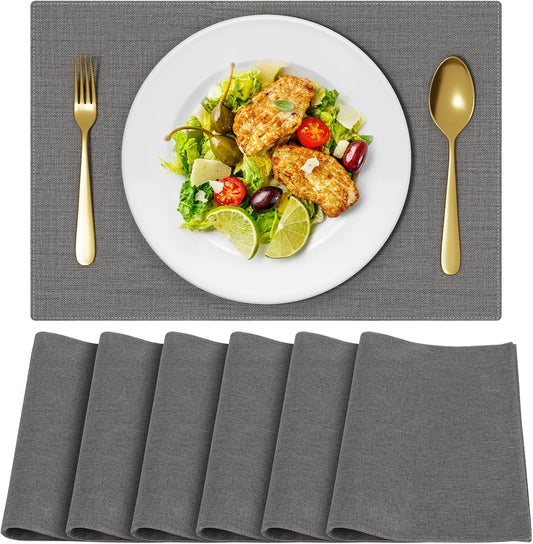 Cloth Placemats, Set of 6 Heat-Resistant Cotton Linen Blend Double Layered Machine Washable Place