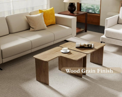 VESCASA Modern L Shaped Nesting Coffee Table Set of 2 Modular Rectangle Walnut Wood Table for