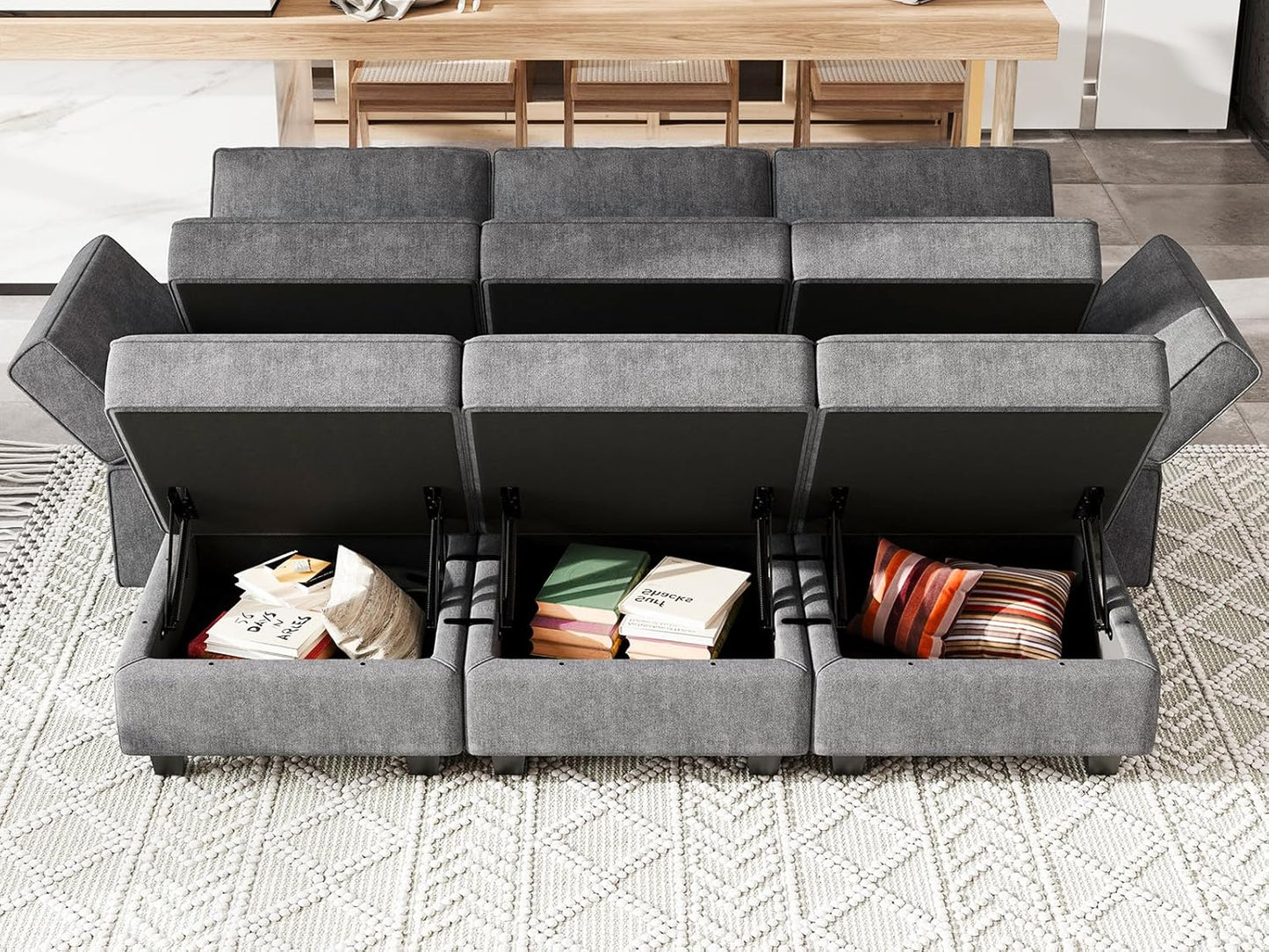 Belffin Terry Fabric Modular Sectional Sleeper Sofa Bed with Storage Convertible Sectional Couches