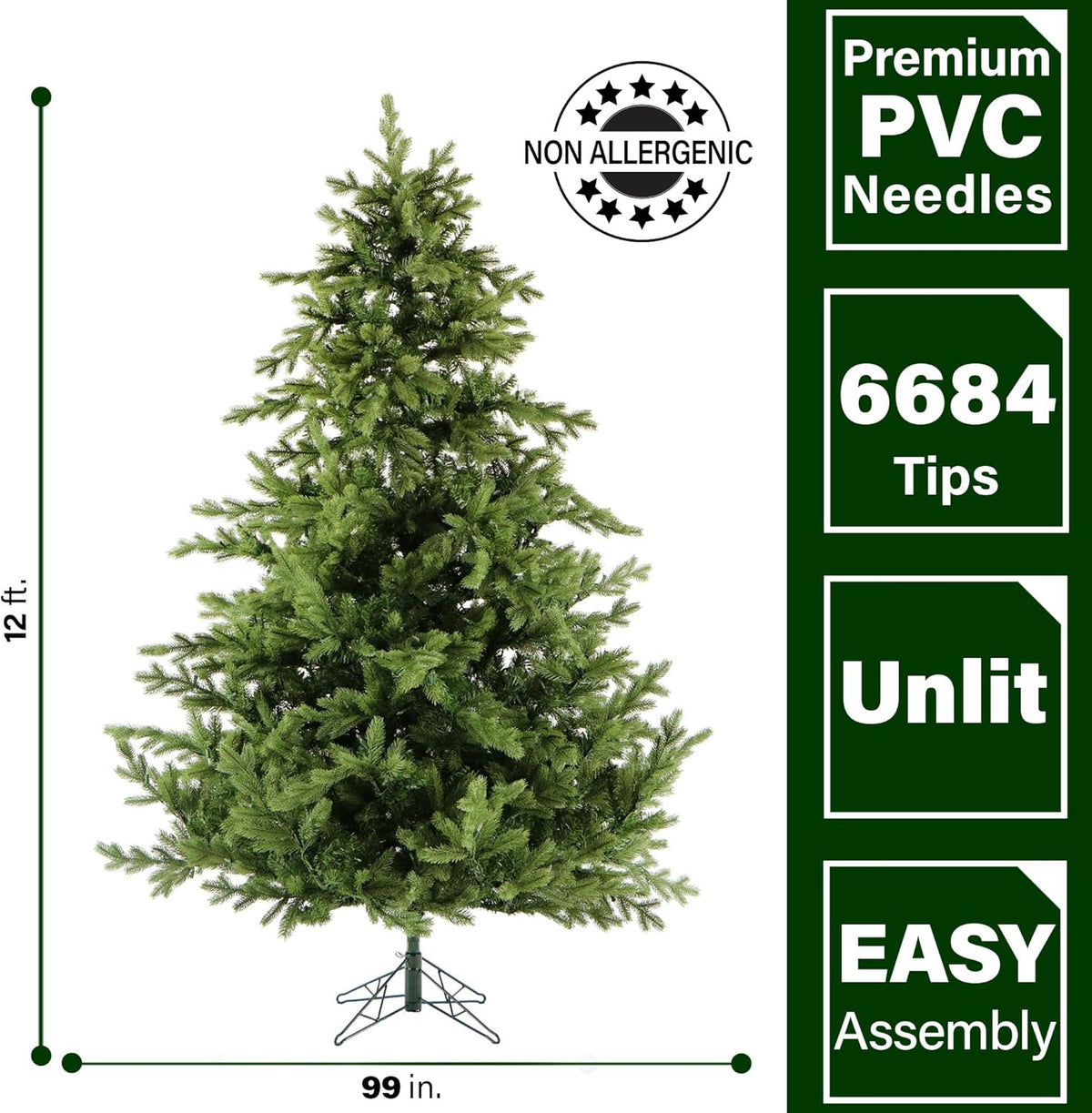 Fraser Hill Farm 12-Ft. Foxtail Pine Artificial Christmas Tree with Stand and No Lights, Unlit