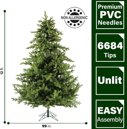 Fraser Hill Farm 12-Ft. Foxtail Pine Artificial Christmas Tree with Stand and No Lights, Unlit