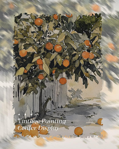 HUARCEY Gold Framed Vintage Wall Art for Living Room Country Orange Trees Earthy Room Decor