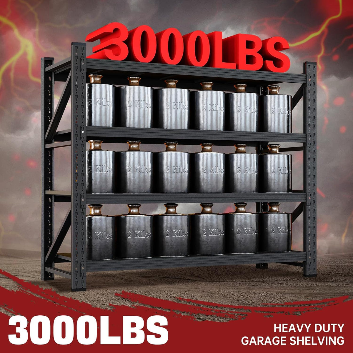 3000LBS Storage Shelves,48" W Garage Shelving Heavy Duty Metal Adjustable Garage Shelves, Shelving
