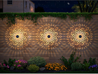 4 Pack Large Solar Fence Lights Metal Solar Powered Outdoor Wall Deck Step Lights Mandala Theme