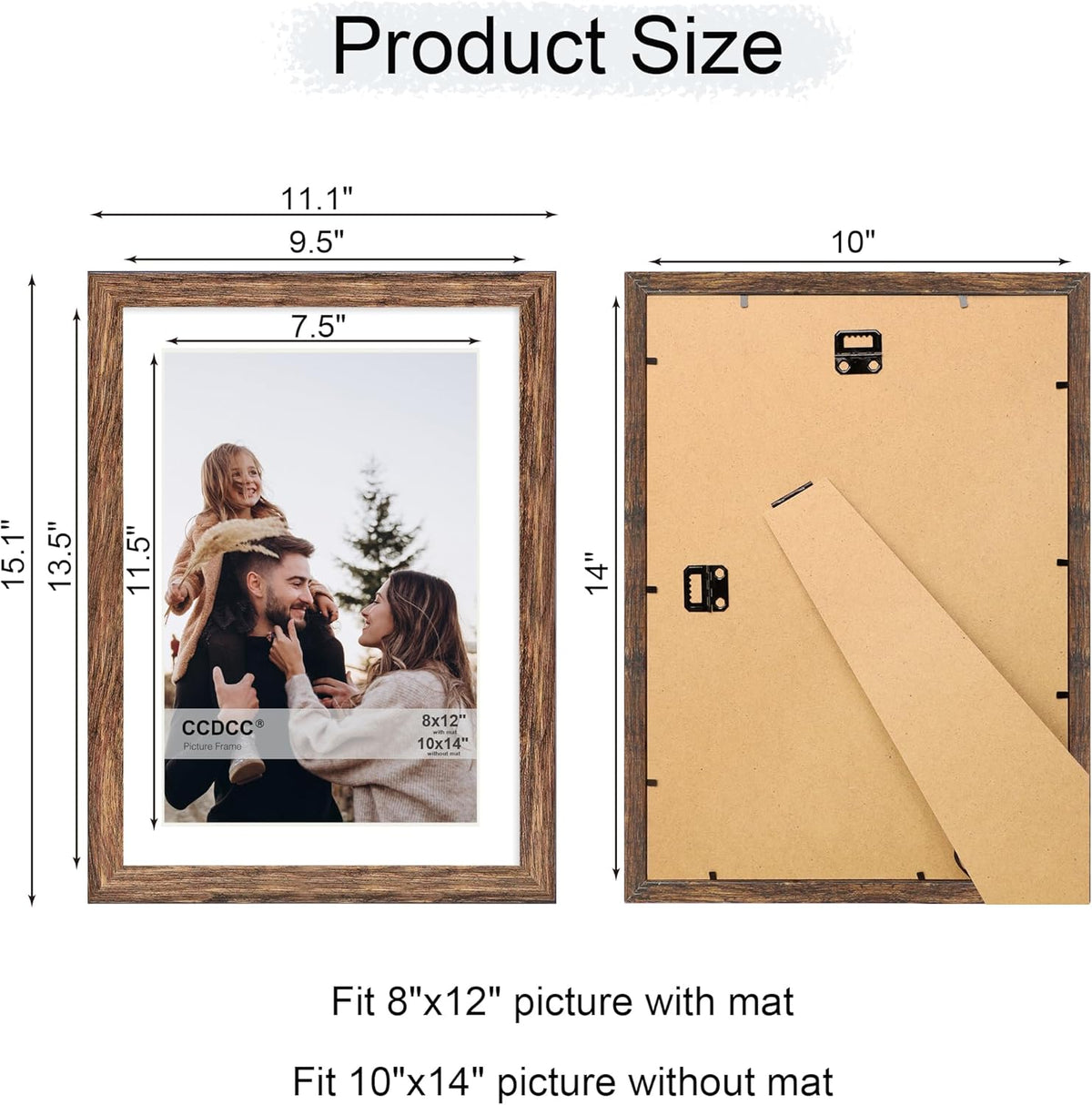 10x14 Picture Frame Set of 4, 10 x 14 Wood Photo Frames with Mat for 8x12 or 30x40cm Diamond