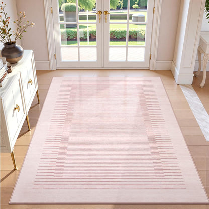 Wonnitar Washable Striped Living Room Area Rug 5x7, Non-Slip Berber Stripe Pink Area Rugs for