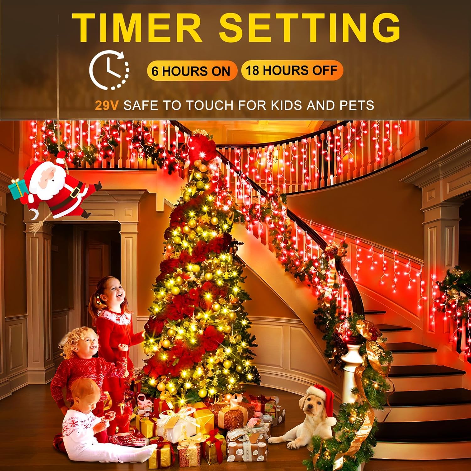 KNONEW Christmas Lights Outdoor Decorations 400 LED 33ft 8 Modes Curtain Fairy String Light with 75