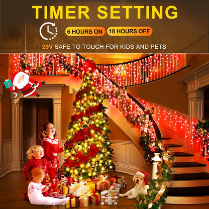 KNONEW Christmas Lights Outdoor Decorations 400 LED 33ft 8 Modes Curtain Fairy String Light with 75