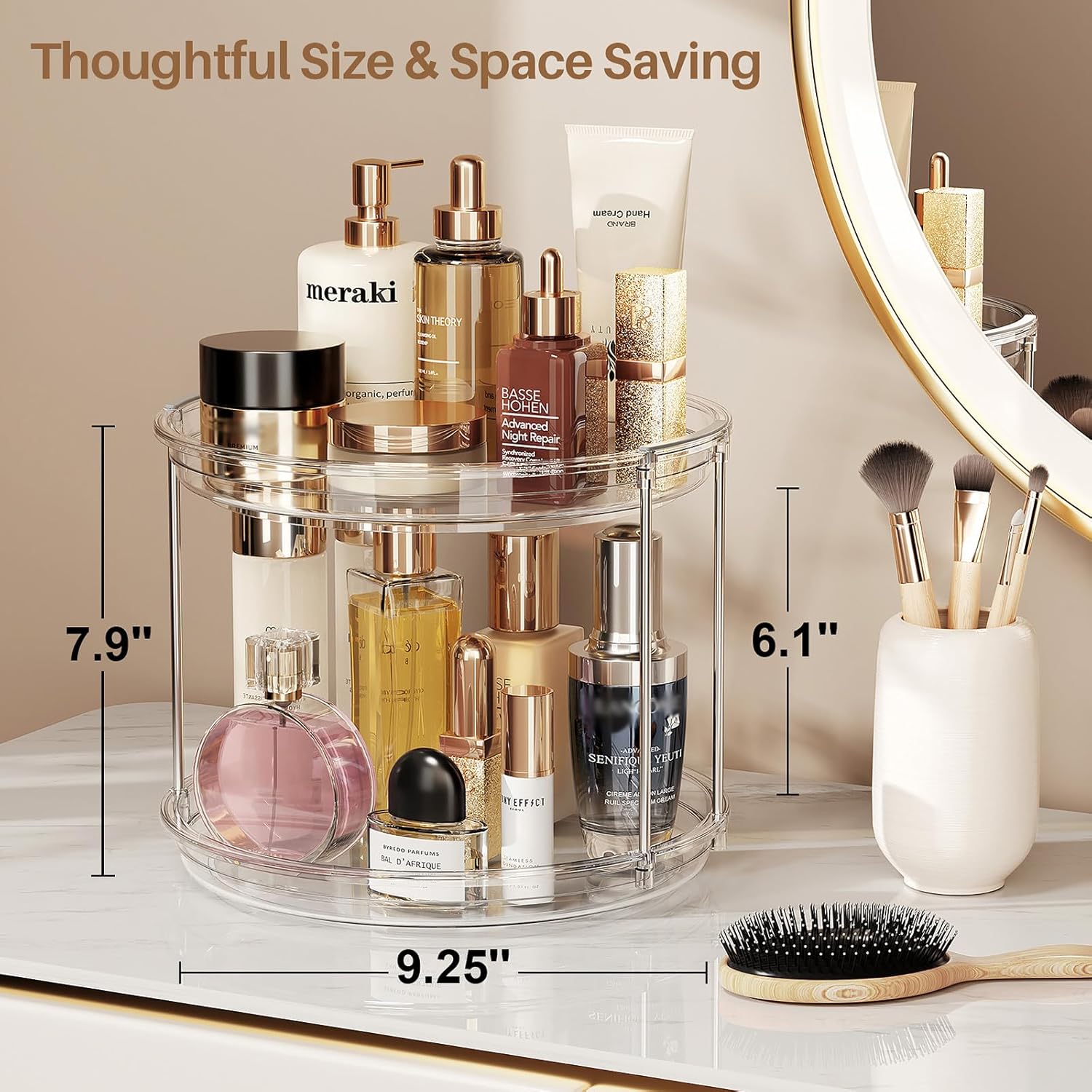 LAMU 2 Pack 2 Tier Lazy Susan Turntable Organizer 9.25'' Rotating Spice Rack Organization for