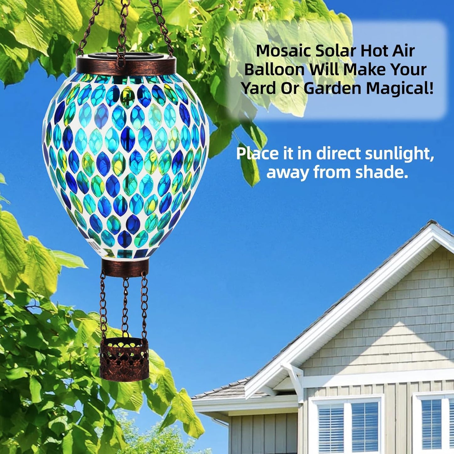 VOREEN Hot Air Balloon Solar Lantern, Mosaic Solar Outdoor Hanging Wind Light, Waterproof, Patio
