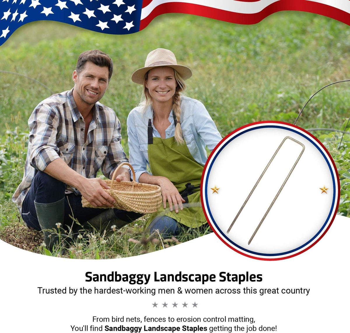 Sandbaggy 500-Count 6-Inch Galvanized Landscape Staples - SOD Garden Stakes ~ Trusted by Farmers &