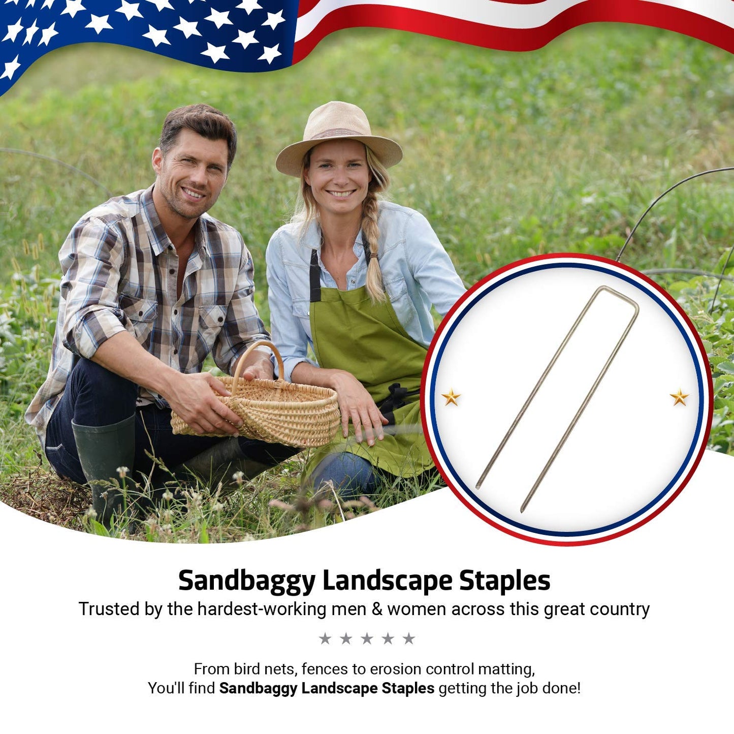 Sandbaggy 1000 Count 6" Landscape Staples | Industrial Grade 11 Gauge Steel | Great for Securing