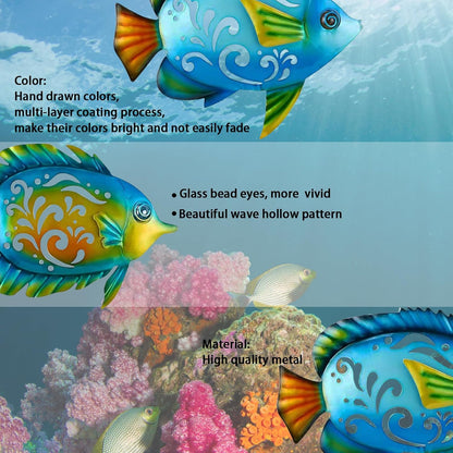Metal Fish Wall Decor Coastal Ocean Sea Hanging Decorations Metal Fish Art Outdoor Wall Sculptures