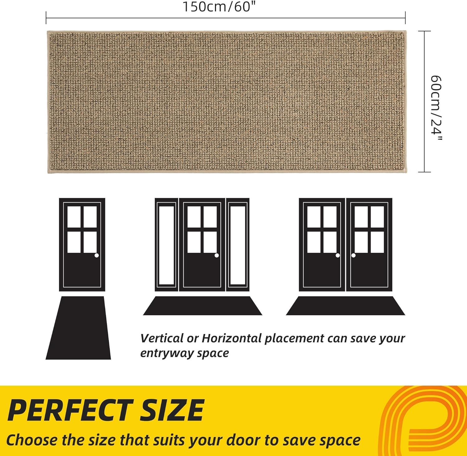 JSEI Dirt Trapper Door Mat 24"x60" Non-Slip Washable Entrance Mat, Dog Doormats, Absorbent &