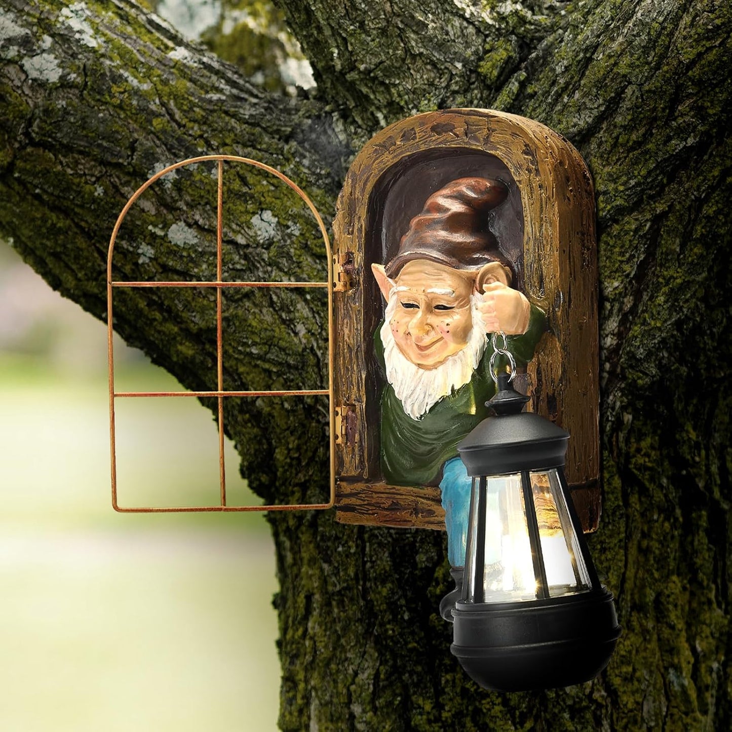 Garden Gnome Decor Outdoor Statue - Gnome With Solar Waterproof Lantern, Whimsical Elf Out The Door