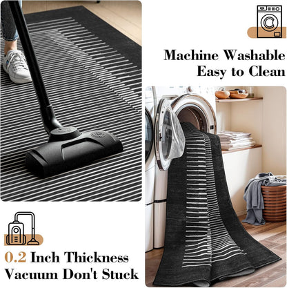 Wonnitar Striped Black Area Rugs 9x12 Living Room, Non-Slip Soft Berber Stripe Bedroom Rug, Low