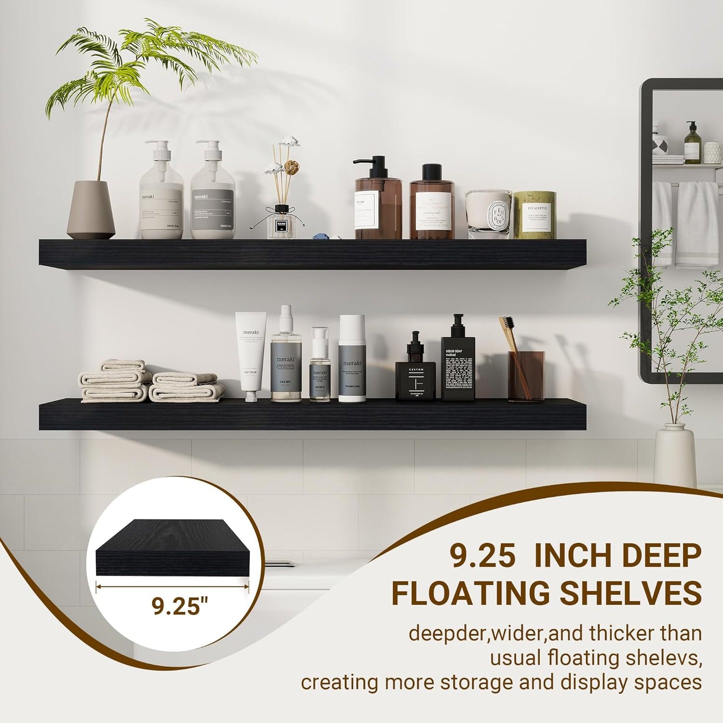 36 Inch Floating Shelves, 36"x9.25"x1.5" Inch Deep Floating Shelves for Wall, Wooden Shelves for