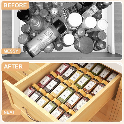 24 Spice Jars with Spice Drawer Organizer, 355 Spice Labels, 4 Pack Expandable From 11'' to 21''