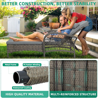 VIVIJASON Outdoor Wicker Chaise Lounge Chair, All-Weather PE Rattan Cushioned Patio Lounger Chair