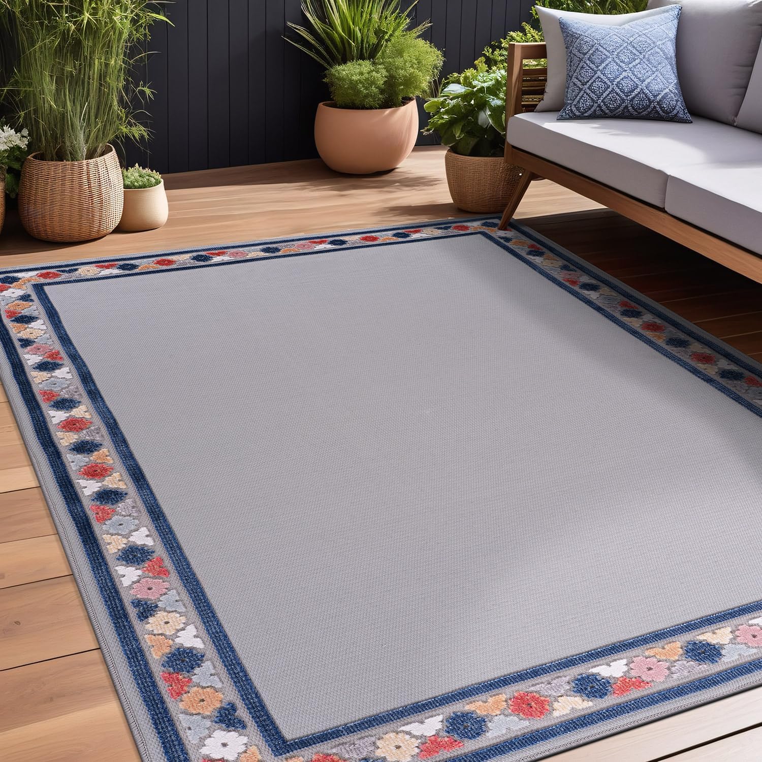 Beverly Rug Outdoor Rug 10x14 Modern Bordered Large Area Rugs for Indoor and Outdoor Patio Easy to