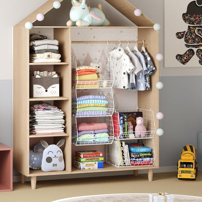 5 Tier Closet Hanging Organizer, Clothes Hanging Shelves with 4 Hanging Hooks 5 S Hooks, Wire