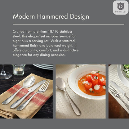 Hammered Silverware Set | Premium 18/10 Stainless Steel Flatware Service for 4 | Heavy-Duty &