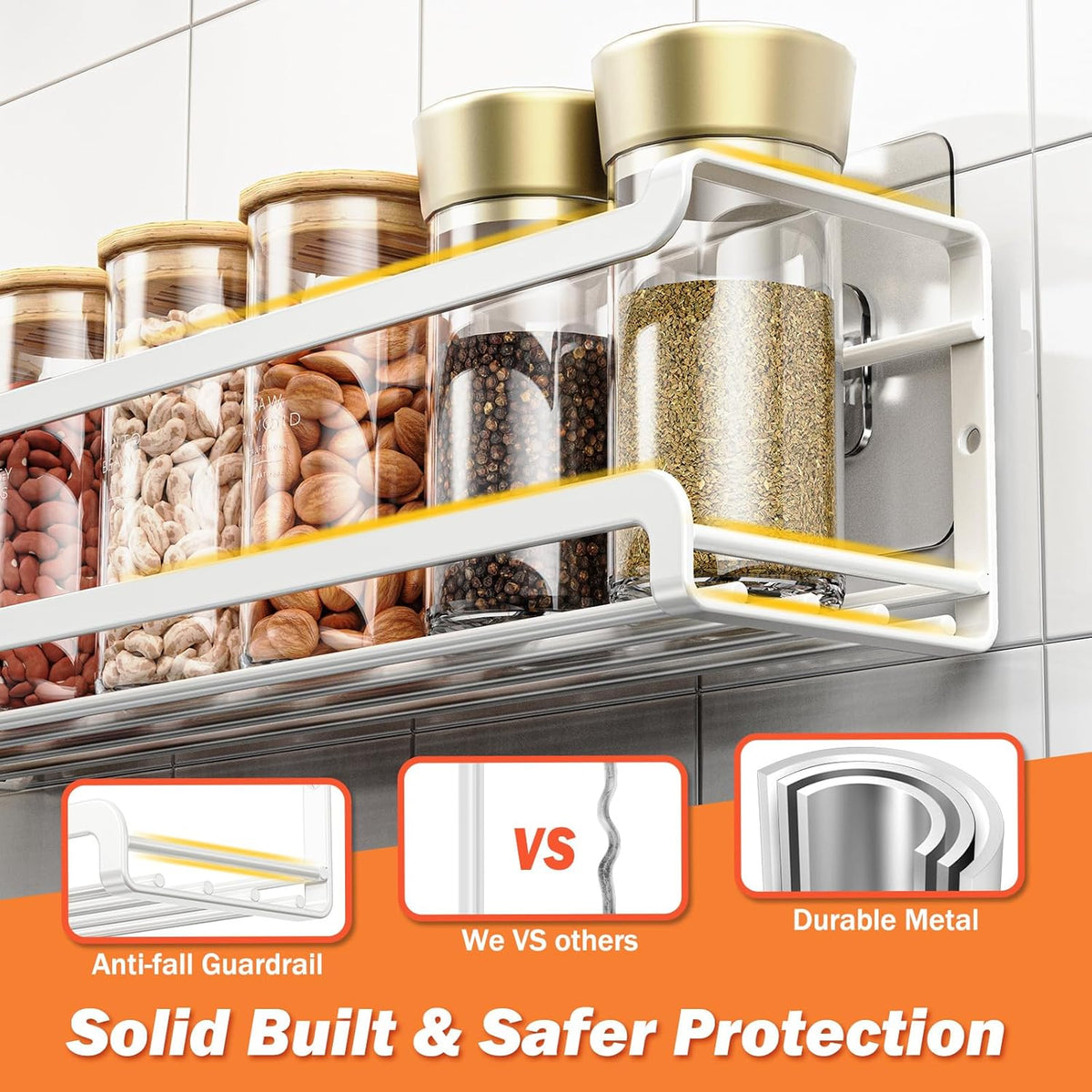 Spice Rack wall mounted 2 Pack, Space-Saving Spice Organizer for Spice Jars and Seasonings,Screw or
