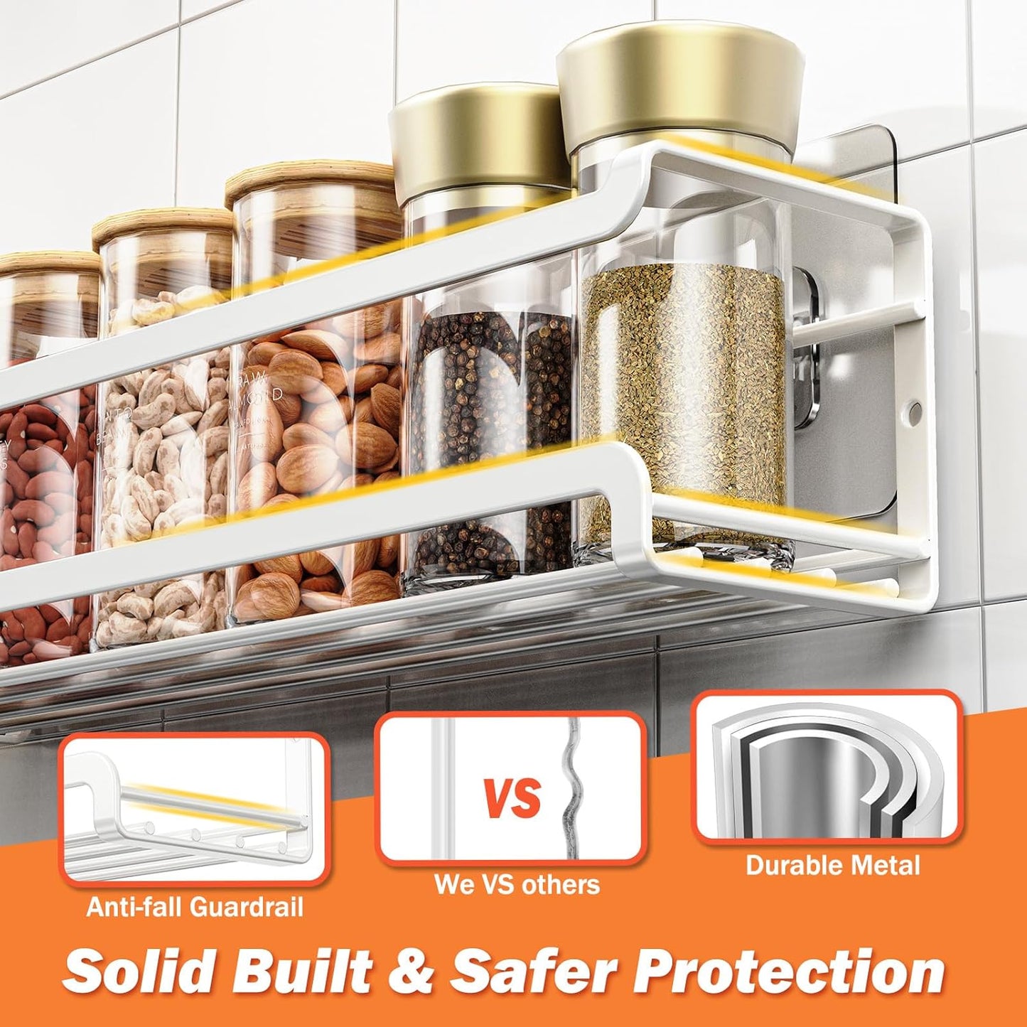 Spice Rack wall mounted 4 Pack, Space-Saving Spice Organizer for Spice Jars and Seasonings,Screw or