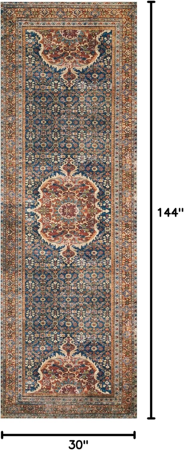 Loloi Layla Collection LAY-09 Cobalt Blue/Spice 2'-6" x 12'-0" .13" Thick Runner Rug, Soft
