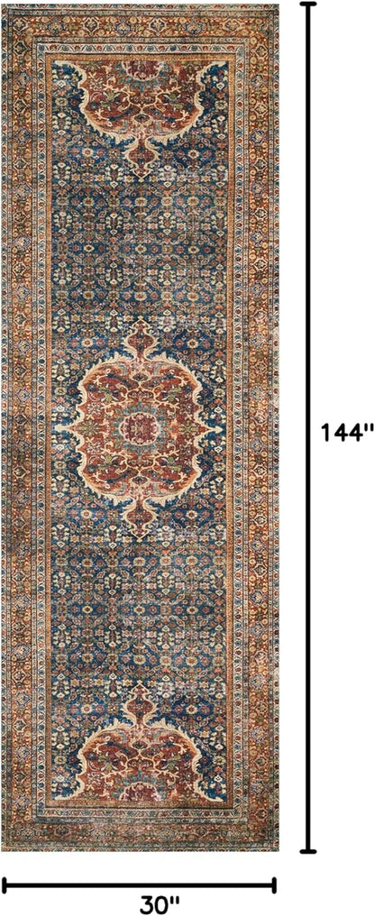 Loloi Layla Collection LAY-09 Cobalt Blue/Spice 2'-6" x 12'-0" .13" Thick Runner Rug, Soft