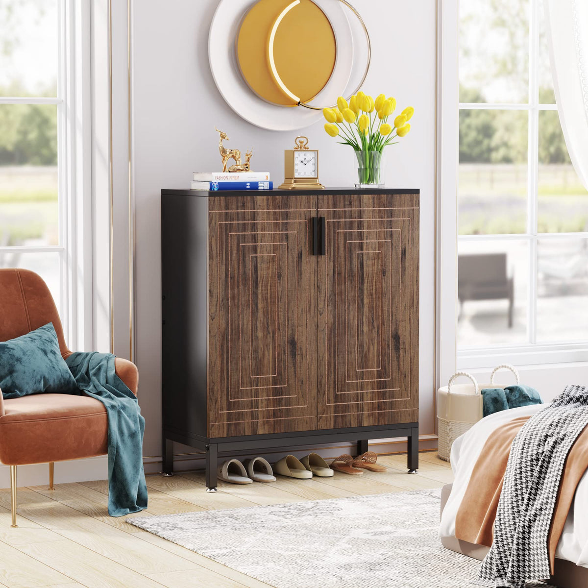 LITTLE TREE Shoe Cabinet with Doors, 20 Pairs Entryway Shoe Storage Cabinet Modern Storage