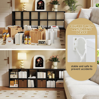 6 Cube Storage Organizer, Black Bookshelf with Storage, 2 Tier Storage Cubes, Freestanding Storage