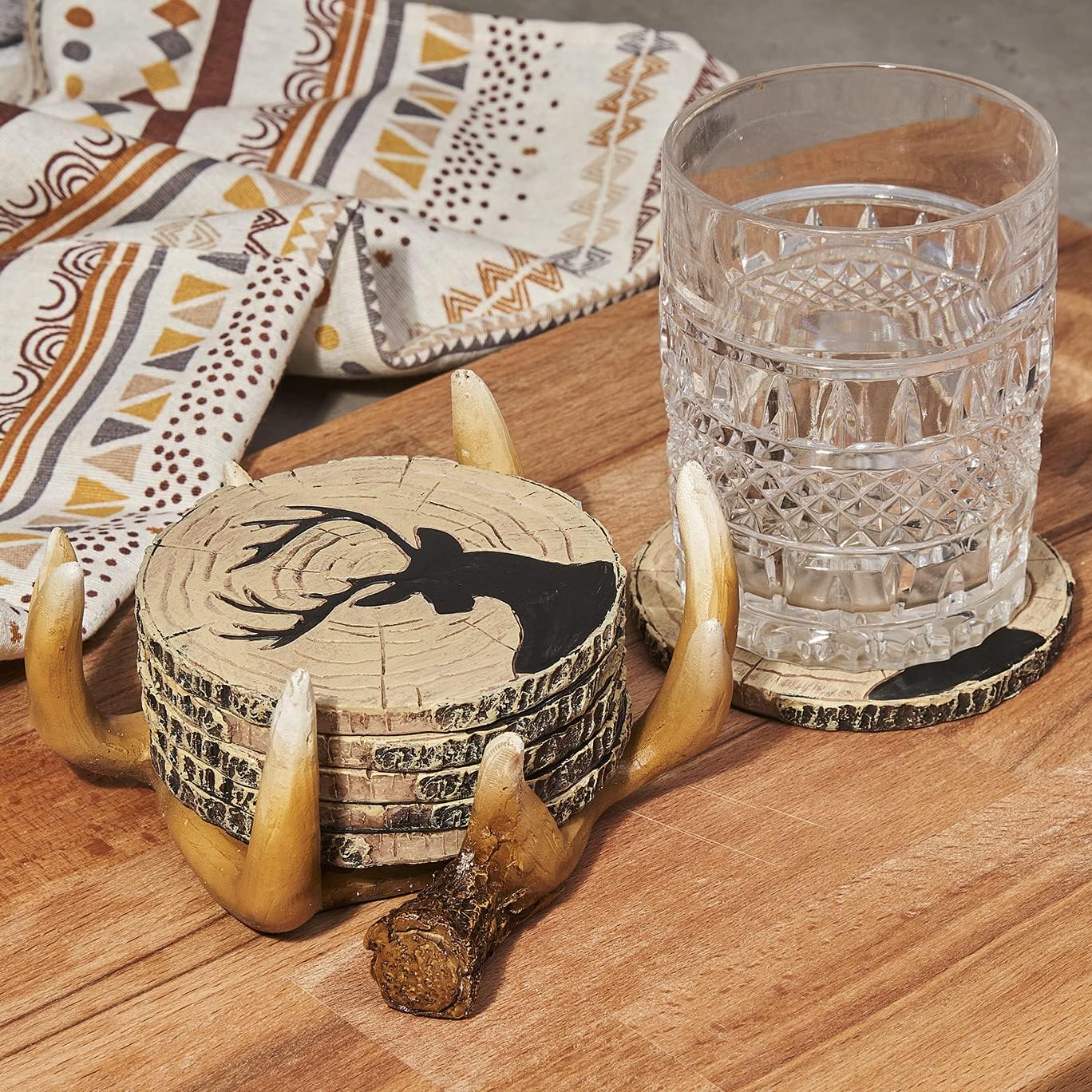 Deer Antlers Coaster Set of 6 – Handcrafted Deer Antler Decor and Man Cave Gifts for Men - 6 Full