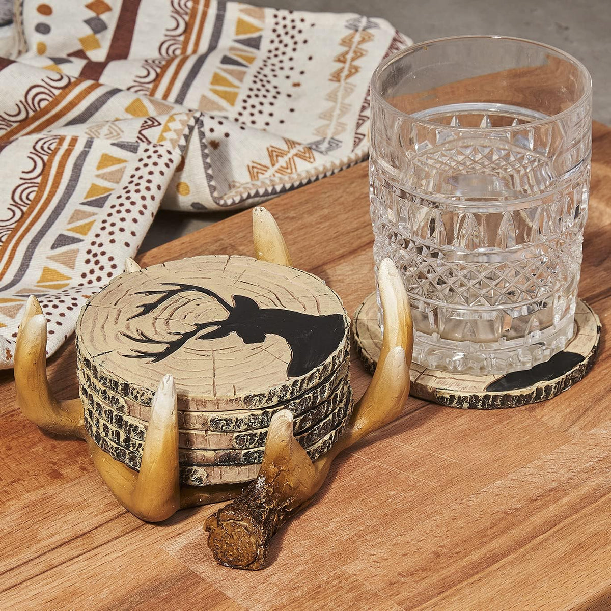 Deer Antlers Coaster Set of 6 – Handcrafted Deer Antler Decor and Man Cave Gifts for Men - 6 Full
