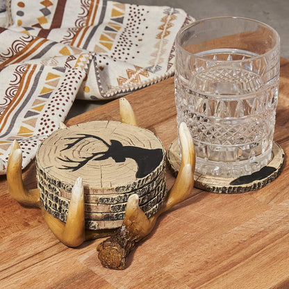 Deer Antlers Coaster Set of 6 – Handcrafted Deer Antler Decor and Man Cave Gifts for Men - 6 Full