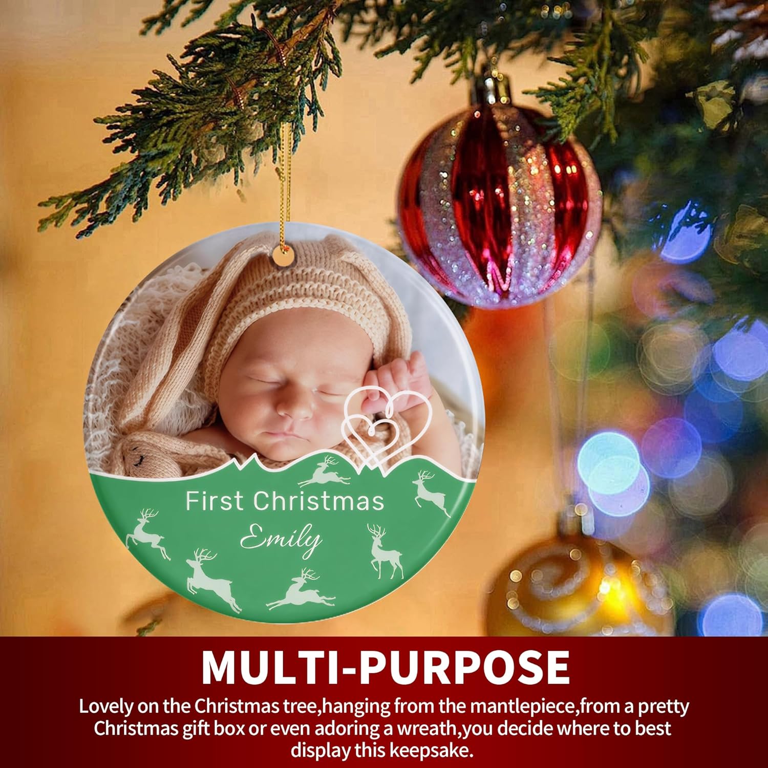 Personalized Christmas Ornaments, Custom Photo & Text 2025 Christmas Tree Ornament, Ideal for Xmas