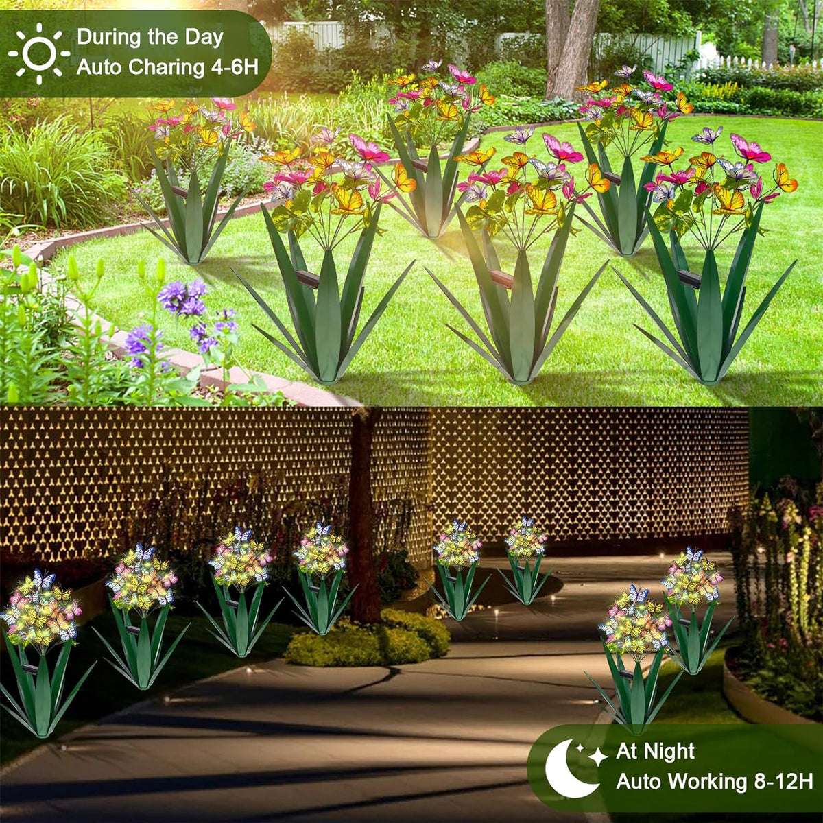 Homight Solar Metal Agave Butterfly Flower Stick Garden Sculpture - Outdoor Gift, Christmas Lights