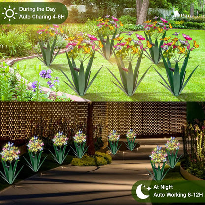 Homight Solar Metal Agave Butterfly Flower Stick Garden Sculpture - Outdoor Gift, Christmas Lights