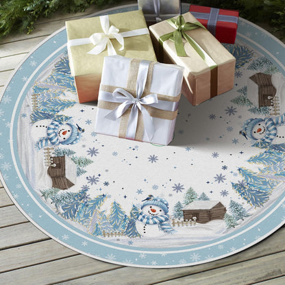AVOIN colorlife Snowflake Snowman Cardinal Christmas Tree Skirt 48 Inch, Winter Holiday Tree Mat