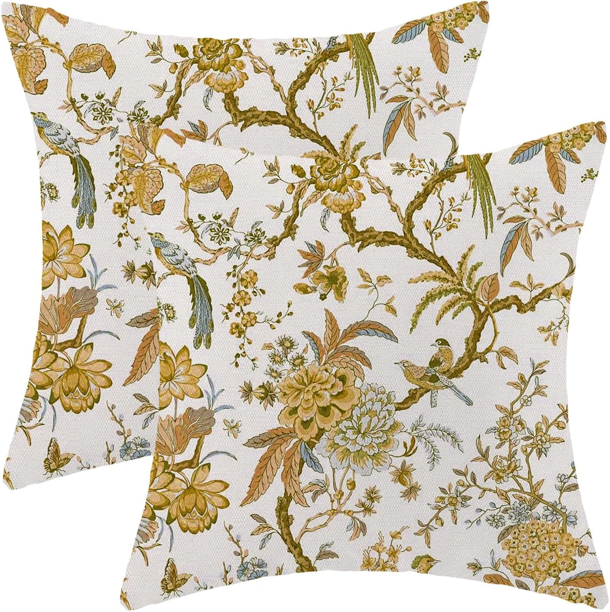 CXMEIFLY Summer Floral Birds Pillow Covers 20 x 20 Inch Set of 2 for Chinoiserie Flowers Spring